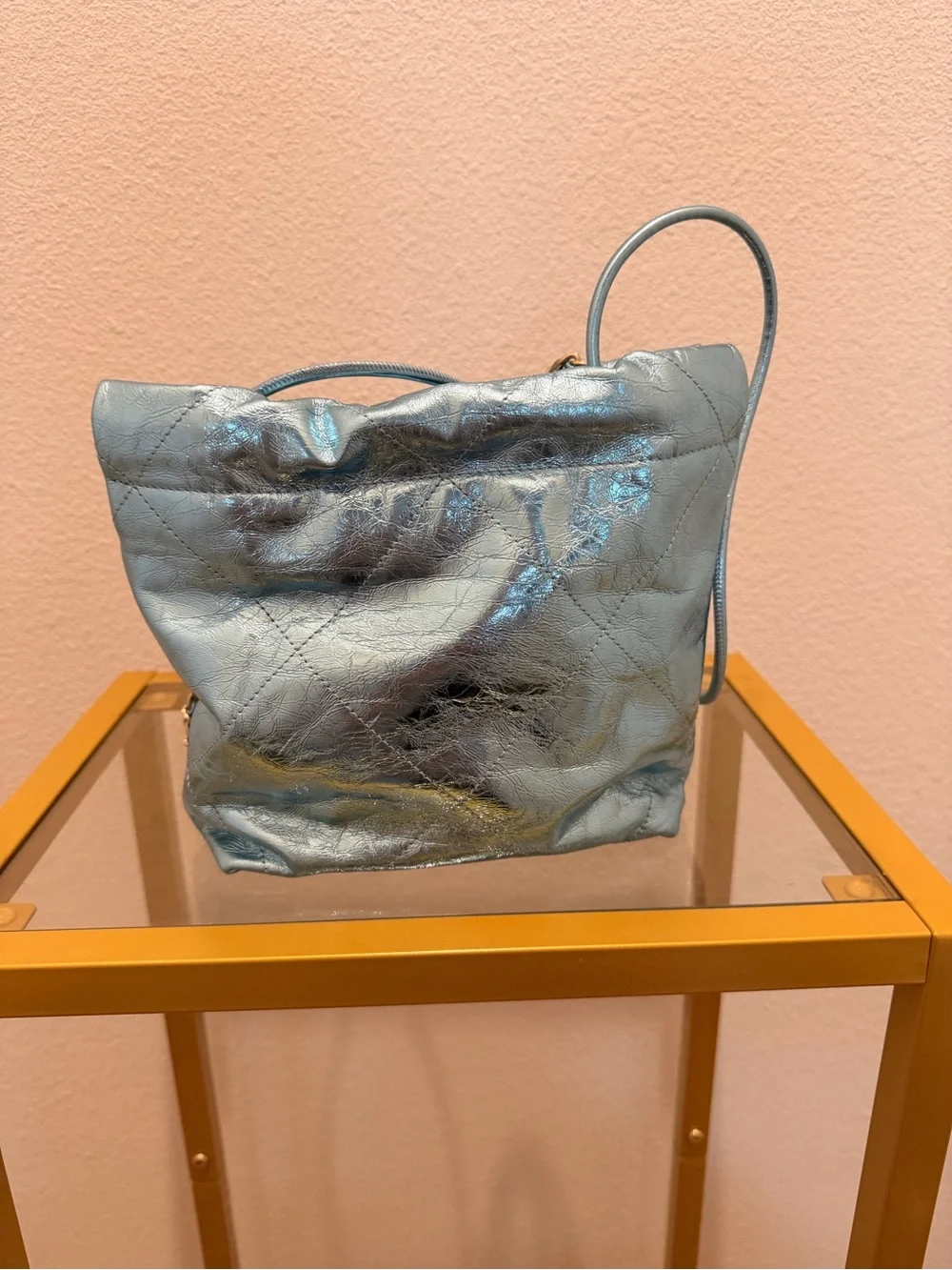 CHANEL Metallic Calfskin Quilted Mini Chanel 22 Blue - Picture 6 of 10